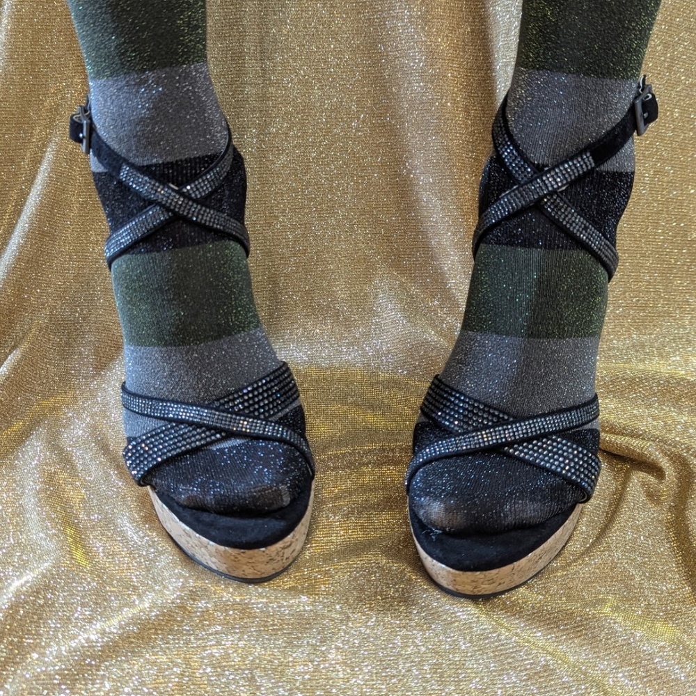 Wedge Suede and Crystal Sandals